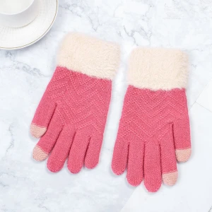 Winter ladies burrs plus velvet thick jacquard touch screen knitted warm and cold gloves gift gloves wholesale customization