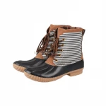 Winter Women Short Rubber Monogrammed Black Striped Duck Boots