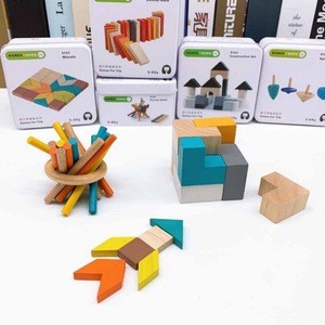 Wooden Educational 3D Travel Puzzle Toy In Tin Box Parent Child Interactive Game Toys