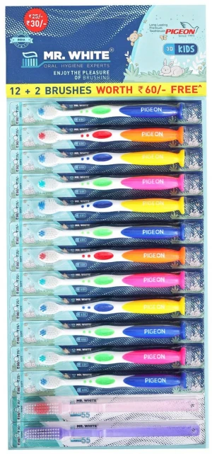 Mr.  White 3D Kids Soft Toothbrush ( Pack of 12 + 2, Multicolor )
