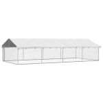 vidaXL Dog Kennel Silver Galvanized Steel Large Dog Kennel Rectangular