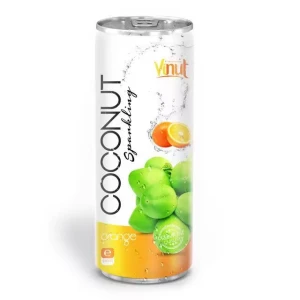 Premium product 250ml Canned VINUT Coconut sparkling water with orange flavor private label OEM BRC HALAL certificate