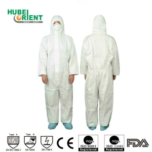 Type 5/6 Disposable Microporous Film Chemical Protective Coverall With Hood
