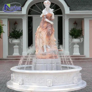 Hand-carved outdoor garden decor elegant mixed marble lady water fountain with round pool