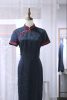 Blue Silk Lace Stand Collar Qipao Dress