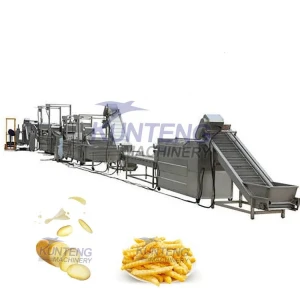Automatic okra potato chips chicken fish banana slices frying production line, puffed food snack frying equipment