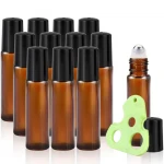 10ml amber clear green blue purple pink essential oil glass roll on  bottle with stainless steel roller top