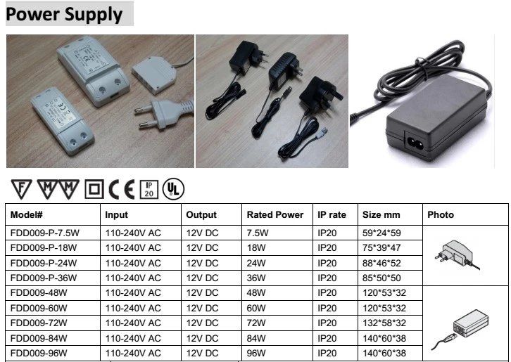 12v DC low voltage transformer adapter power supply for led light