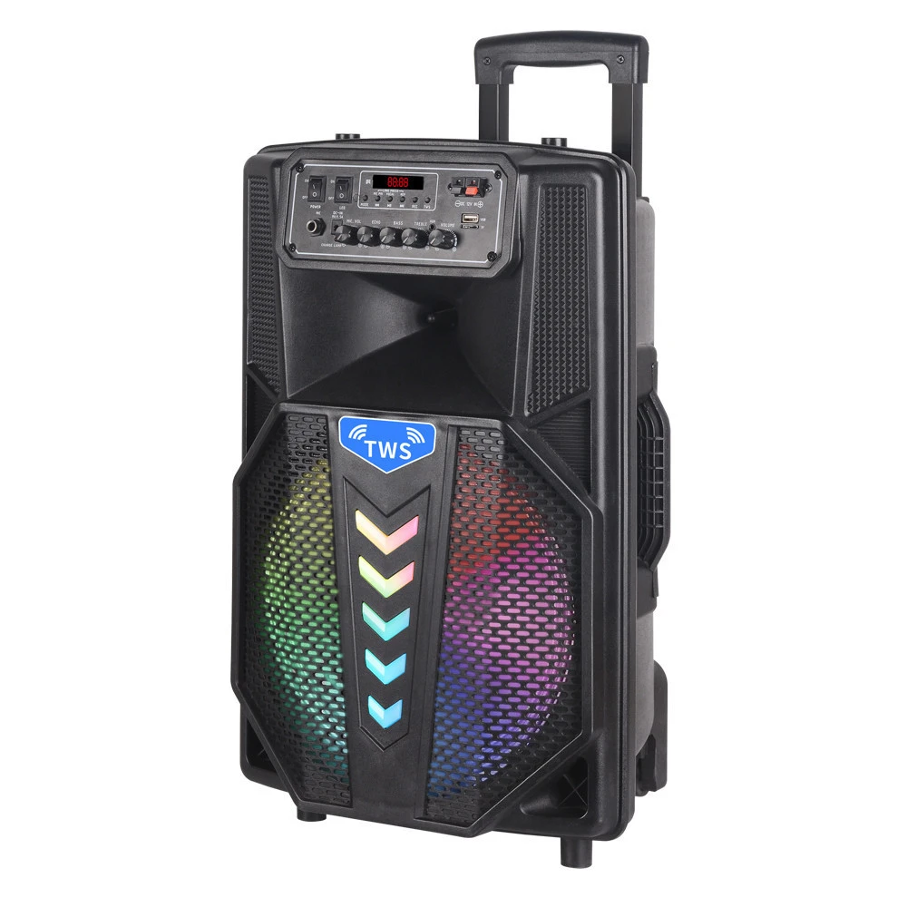 15inch Decorative Covers Outdoor Portable Speaker Rechargeable Battery Karaoke Trolley Active Plastic Speaker DJ With BT USB