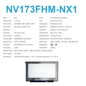 17.3"  slim 30 pin laptop parts LCD screen FHD 120Hz  display monitor accessories 17.3 inch LCD panel module NV173FHM-NX1