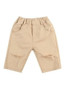 2018 wholesale kids boy elastic waist fashion solid color distressing denim shorts cropped pants