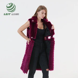2019 Leatherworld Paris fashion girls long faux fur sleeveless coat women
