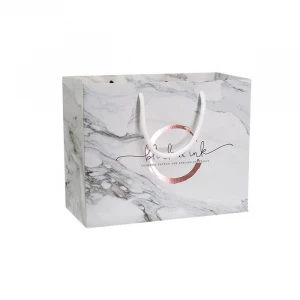 2020 hot sale cute custom  Rose Gold marble boutique gift paper shopping bags with logo printed