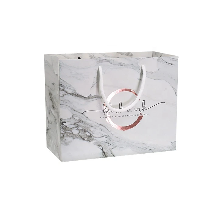 2020 hot sale cute custom  Rose Gold marble boutique gift paper shopping bags with logo printed