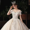 2021 Designer Luxury Off-shoulder White Pearl Lace Sequins Bridal Dresses Maxi Wedding Dress Women Ball Gowns