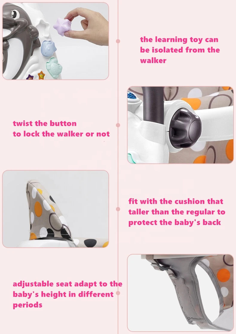 2021 high quality folding baby walker with music 3 in 1 pink BABY TOY WALKER