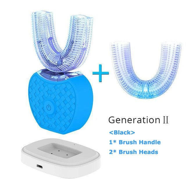360 Degrees Sonic Electric Toothbrush Intelligent Automatic Electric Teeth Brush Silicone U Shape Head Blue Light Whiten Teeth