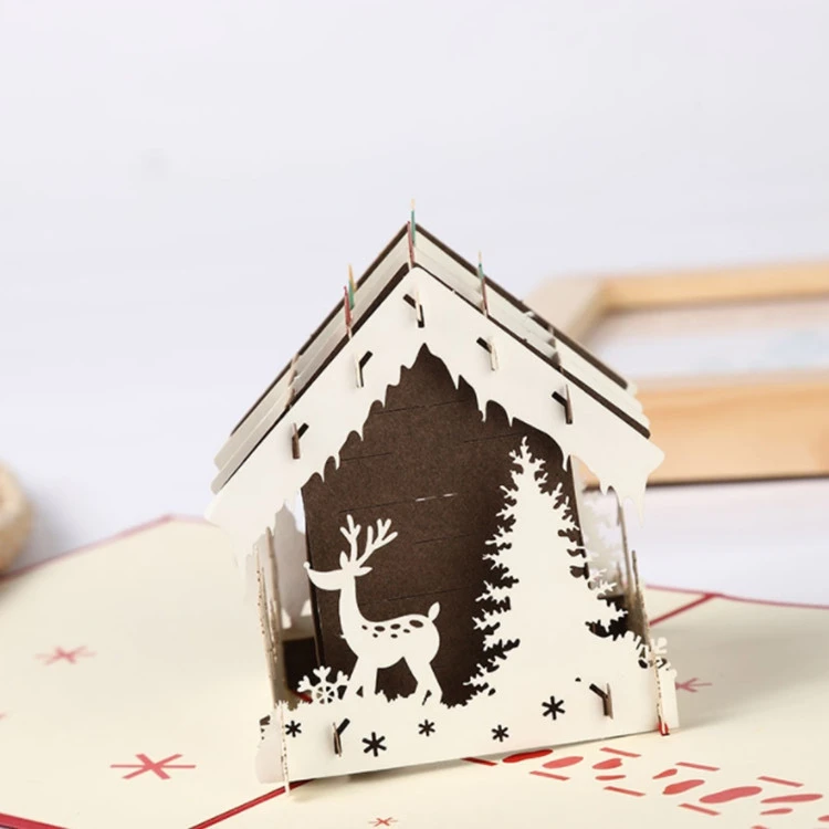 3D Christmas House Greeting Card Hollow Postcards Handmade CARDS Creative Color Printing