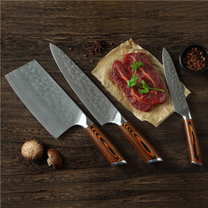 3pcs 8 inch Damascus pattern kitchen knife set chef knife with pakka handle kitchen accessories