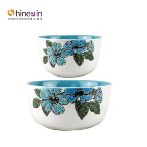 4.5inch /  5 inch  two tone soup bowl  ceramic handpaint  salad bowl ramen  bowl set with airtigh bamboo lid