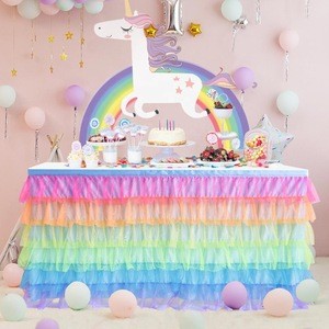 6ft Rainbow Tulle Tutu Table Skirt   for Rectangle Table for Baby Shower Birthday Party Decoration