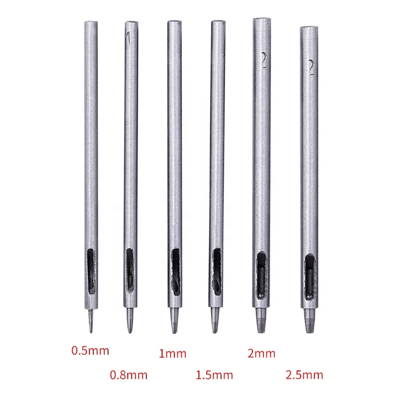 6Pcs 0.5-2.5mm Professional Steel  Leather Craft Hole Punching Tools  Leather Hollow Punch Tools Set