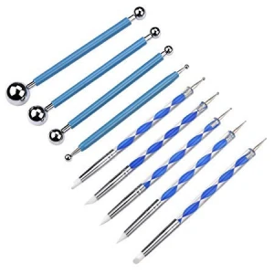 9 Piece Ball Styluses Dotting Tools Rubber Brushes Set for Rock Painting Polymer Clay Pottery Craft Pattern Embossing Art