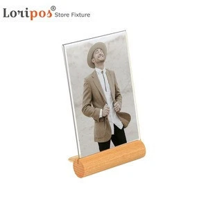 A5 wood menu stand picture poster frame acrylic photo holder stand wooden base L Shape