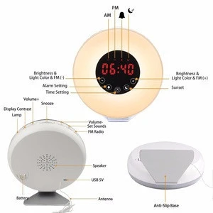 Alarm clock FM radio LED light Sunrise wake up light with 7 color LED light