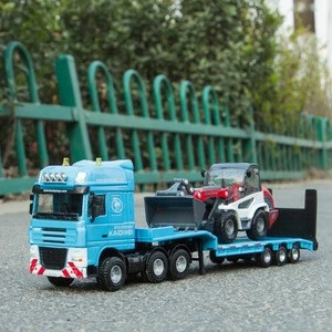 Alloy Diecast Semi-Trailer 1:50 Low Platform Truck Low Loader Tractor With 4 Wheel Loader Vehicle Diecast Model Hobby Toy Kid