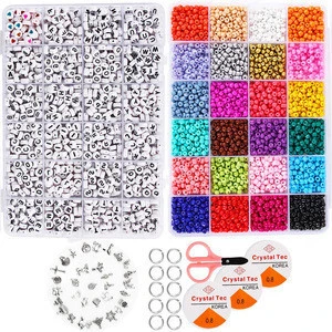 Amazon Hot Sale Jewelry Making Kit Beads for Bracelets Bead Craft Kit Set Glass Pony Seed Letter Beads Letter Alphabet