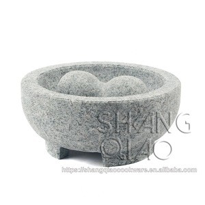 Amazon Hot Selling 8-inch Natural Stone Molcajete Herb Grinder Spice Grinder Guacamole Mortar and Pestle Granite Molcajete