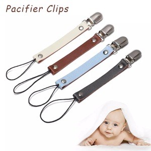 Amazon Top Sell Leather Baby Short Pacifier Clip Chain Soother Nipple Holder Clasps Clip Feeding For Baby