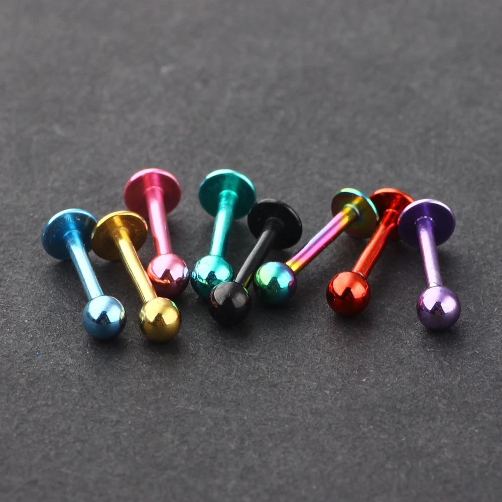 Anodized Surgical Steel Wholesale Body Jewelry 16G Lip Ring Stud Ear Barbell Piercing Labret Pircing Tragus Earrings