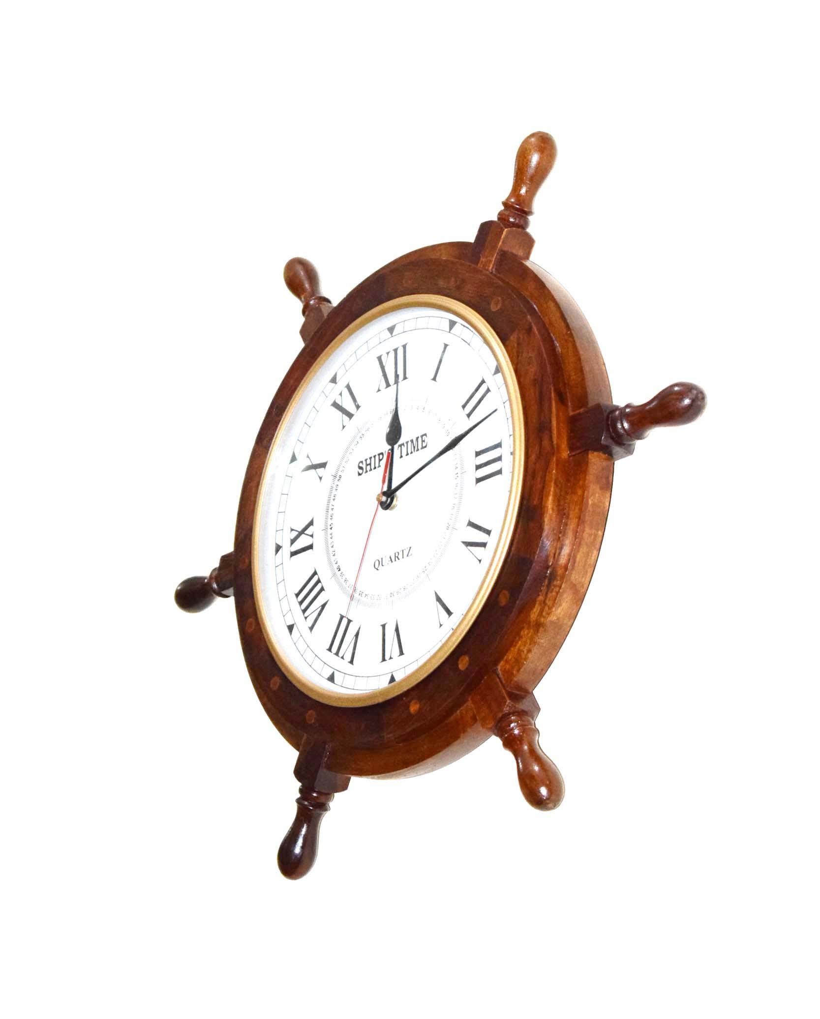 Antique Wooden Ship Wheel Clock For Home Decor