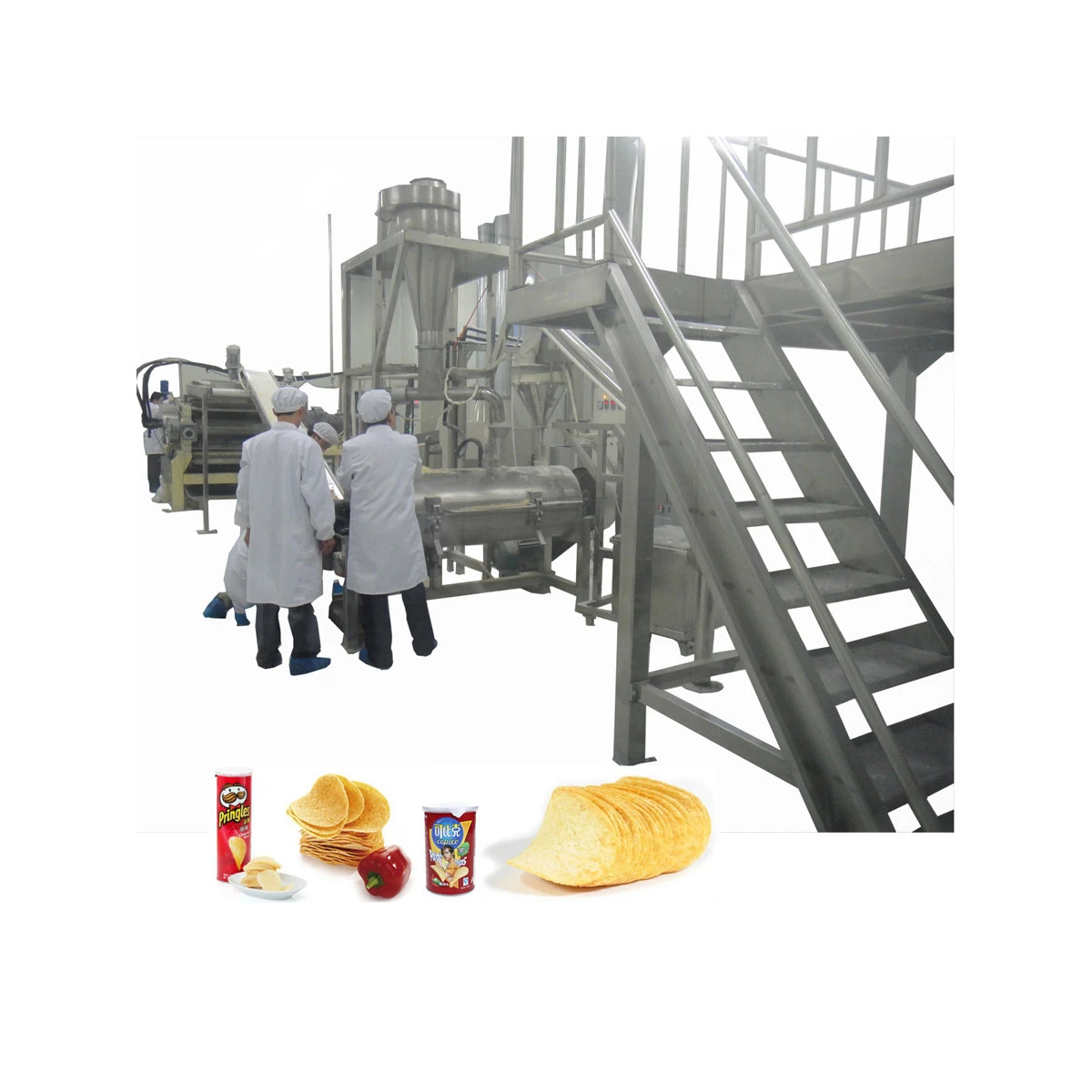 Automatic food manufacturing plant with potato chips machine