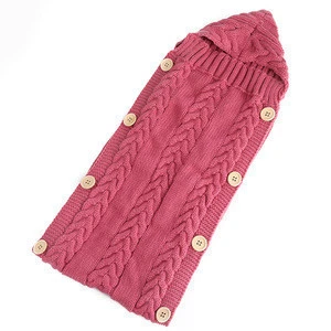 Baby Infant Swaddle Wrap Warm Wool Blends Crochet Knitted Hoodie Soft Swaddling Wrap Blanket Sleeping Bag for 7 Colors