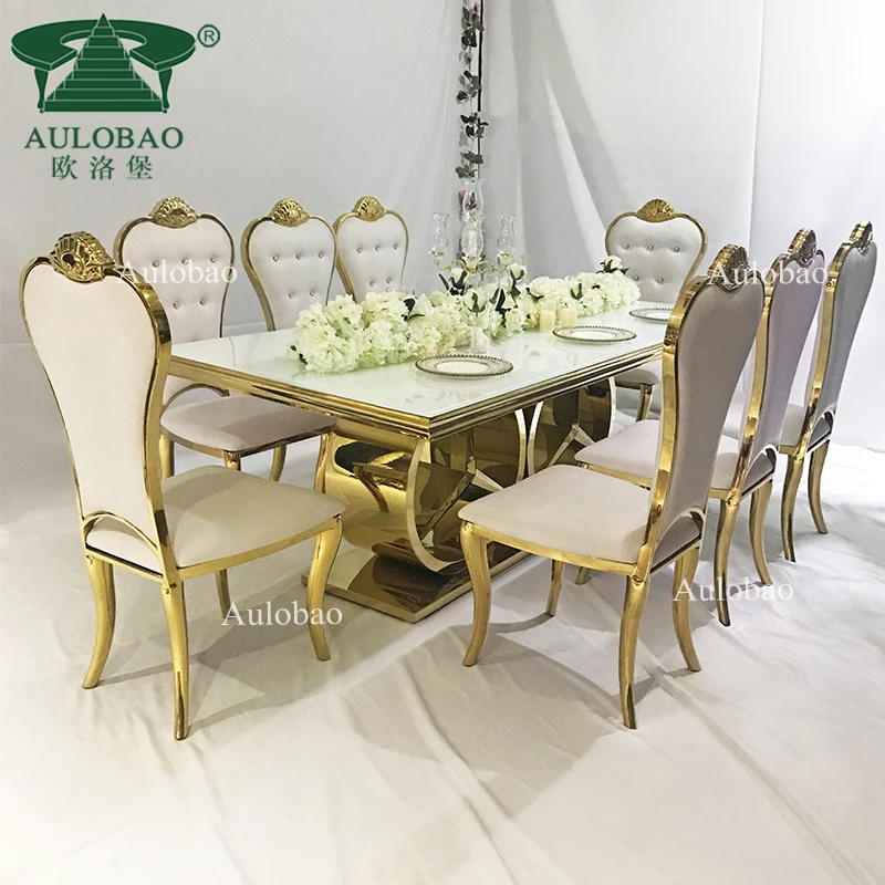 Banquet Hall 10 Seats Mirror Glass Gold Stainless steel Event Wedding Table Setting