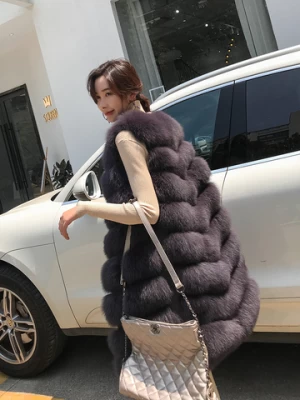 Best Quality Custom Plus Size Fur Vest Gilet Shaggy Fox Fur gilet Girls Fashionable Lady Fur Gilet Woman