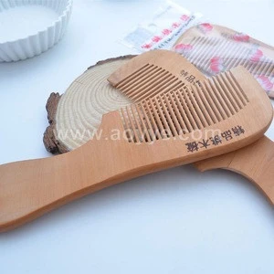 Best sell Natural materials processing comb peach color wooden comb hair, laser marking