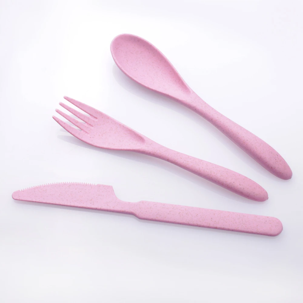 biodegradable cutlery Spoon Fork  Knife set Portable Wheat Straw cutlery Set