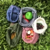 Biodegradable Reusable Organic Cotton Vegetable Bags cotton mesh produce bag with printed patch