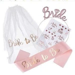 Bride to be sash headband tiara shoulder length veil set for wedding bachelorette bridal shower hen party decoration supplies