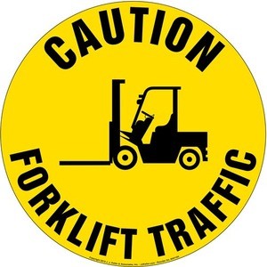 Caution: Forklift Traffic Sign - 17&quot; Diameter Anti-Slip Textured Vinyl Removable Adhesive Floor Decals