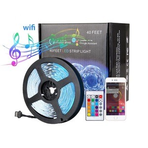 CE FCC Wifi Smart control 40ft RGB Home Intelligent 5050 Color Changing LED Strip Lights Compatible with Alexa