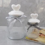 ceramic heart head cover glass storage jar valentine day heart glass cookie jar with many capacity glass bottle