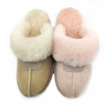 CF-233 Beige Color Cow Suede And Lining Sheepskin Antiskid EVA Mens Enclosed men Slippers
