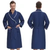 China supply 100% natural cotton long shawl collar night men bath robe sleepwear blue waffle bathrobes for hotel home