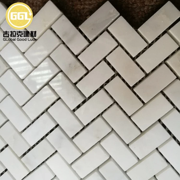 China White Herringbone Marble Mesh-Mounted Mosaic Floor and Wall Tile
