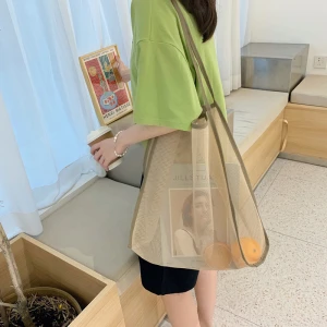 Chiterion Reusable Polyester Grocery  Mesh Shopping Bags Food Delivery Bags Lady Beach Tote Mini Supermarket Promotion Carrier